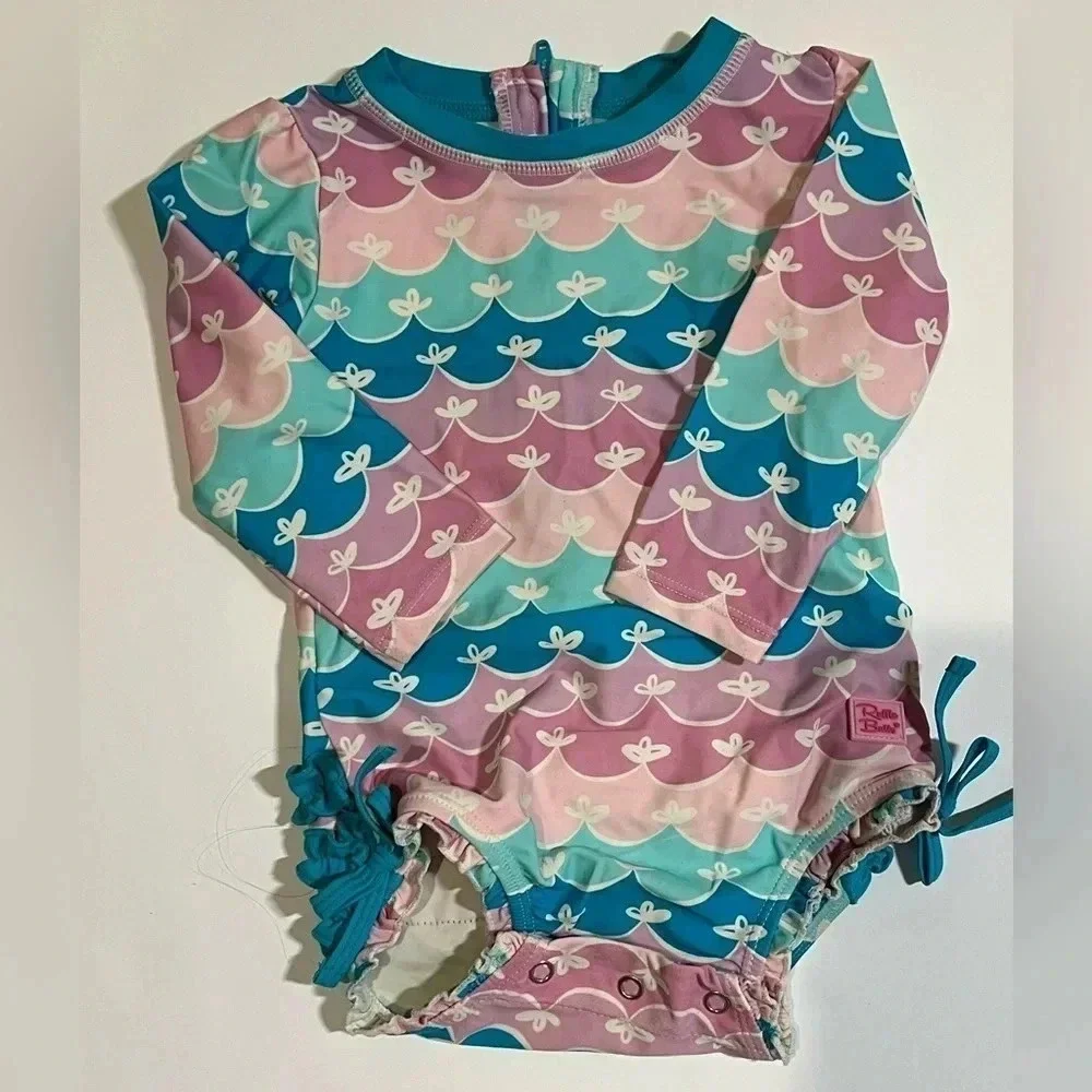 rufflebutts one piece rash guard size 12-18 months mermaid